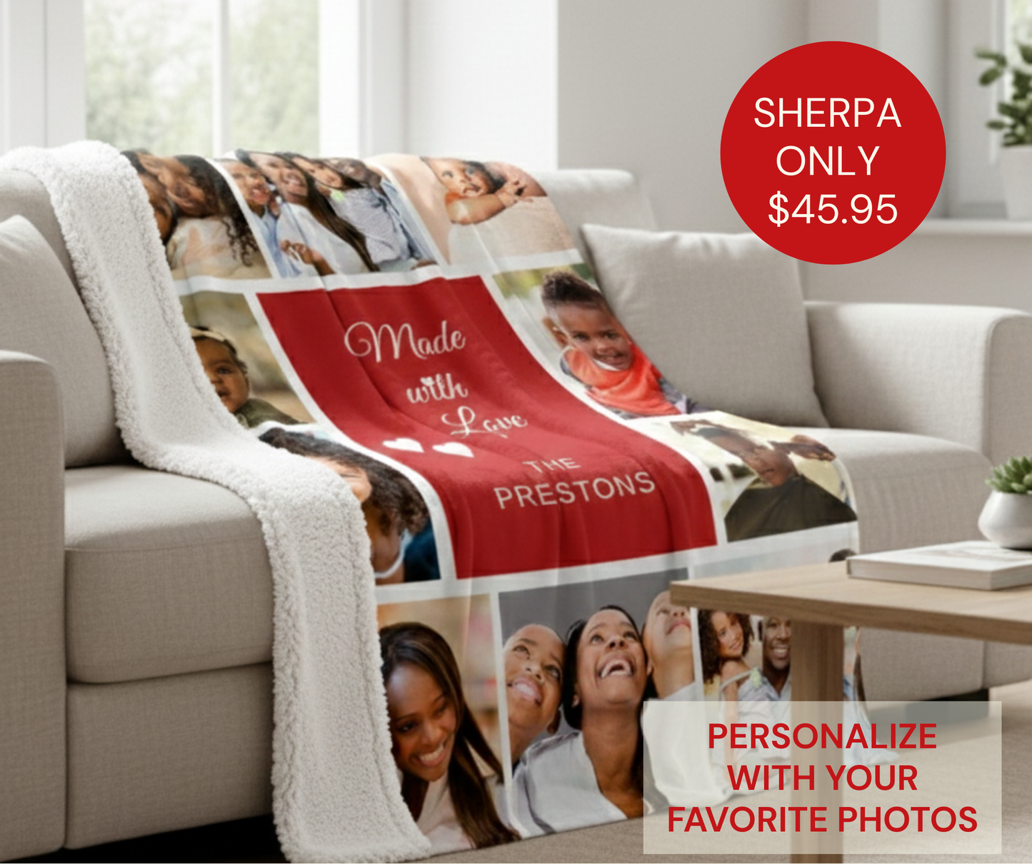 Made With Love™ Personalized Plush Photo Blanket | Custom Family Memory Throw