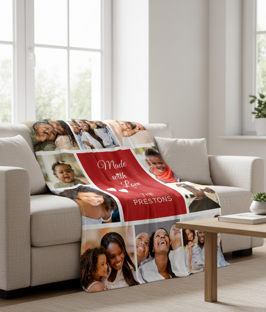 Made With Love™ Personalized Plush Photo Blanket | Custom Family Memory Throw